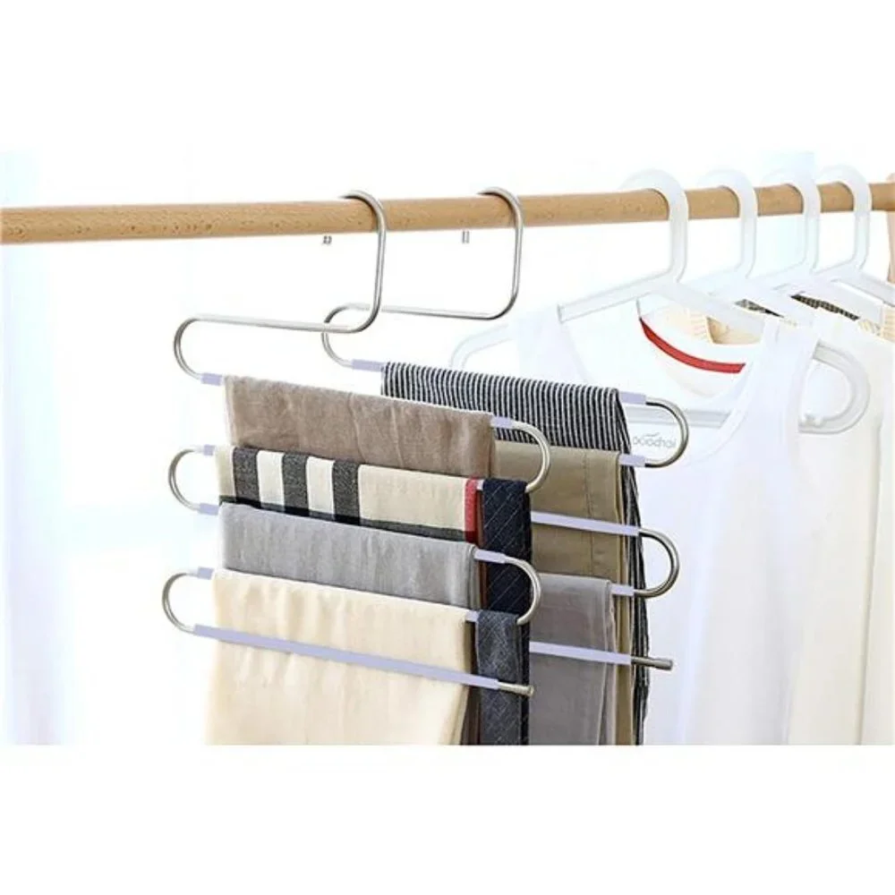 6 Pack S-Shape Trousers Hangers Stainless Steel Clothes Hangers Closet Storage